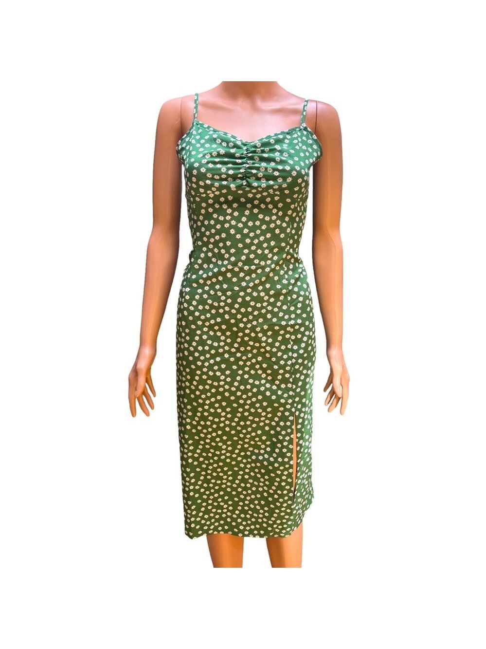 Green and White Floral Dress Sleeveless Midi Medium Size 6 Shein